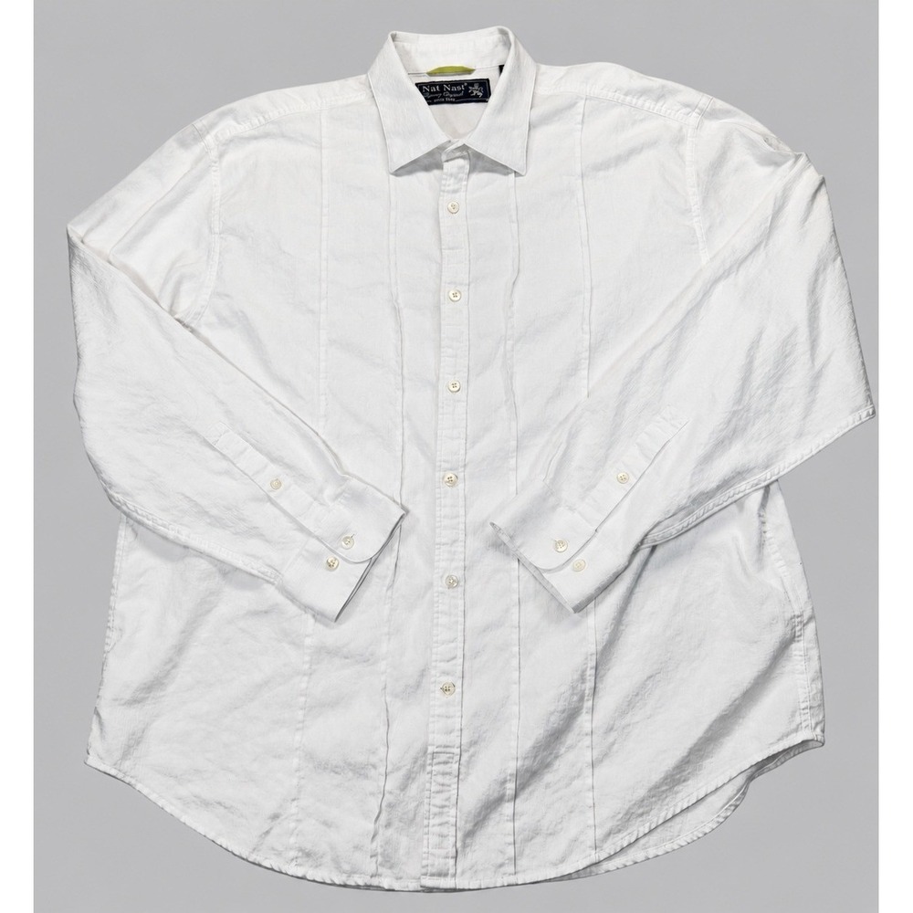 Nat Nast Dress Shirt Mens XL White Geometric Cotton Long Sleeve Luxury Originals - Picture 2 of 9
